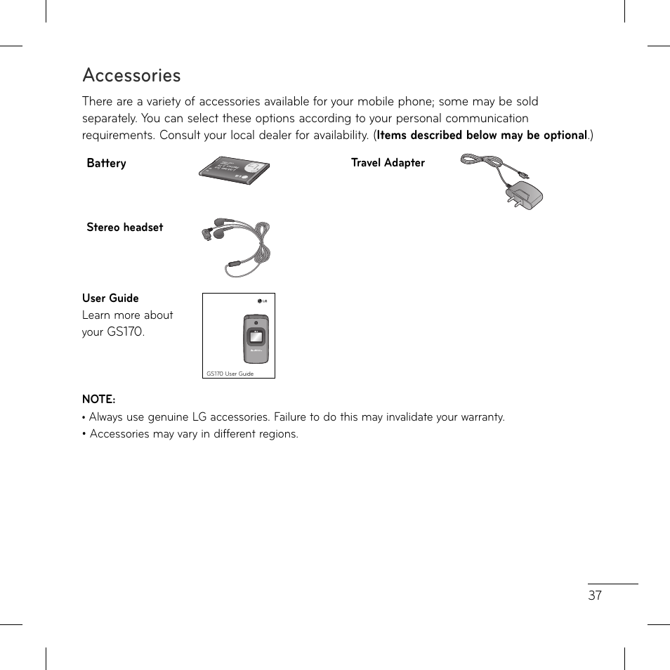 Accessories | LG GS170 User Manual | Page 39 / 46