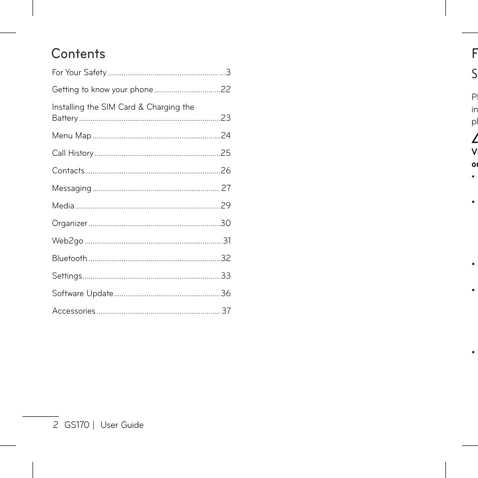 Fcontents | LG GS170 User Manual | Page 4 / 46