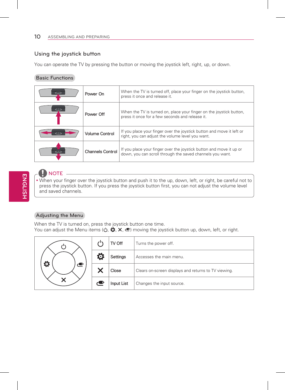 English 10, Using the joystick button | LG 60PB5600 User Manual | Page 10 / 24