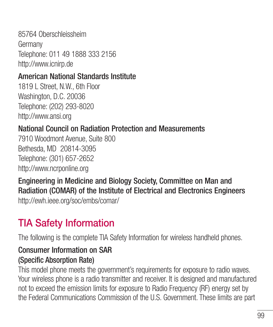 Tia safety information | LG LGD321 User Manual | Page 101 / 118