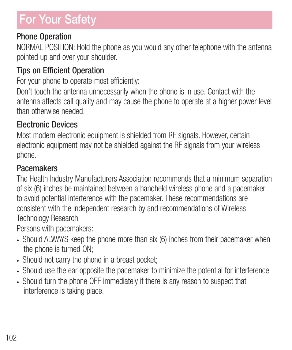 For your safety | LG LGD321 User Manual | Page 104 / 118