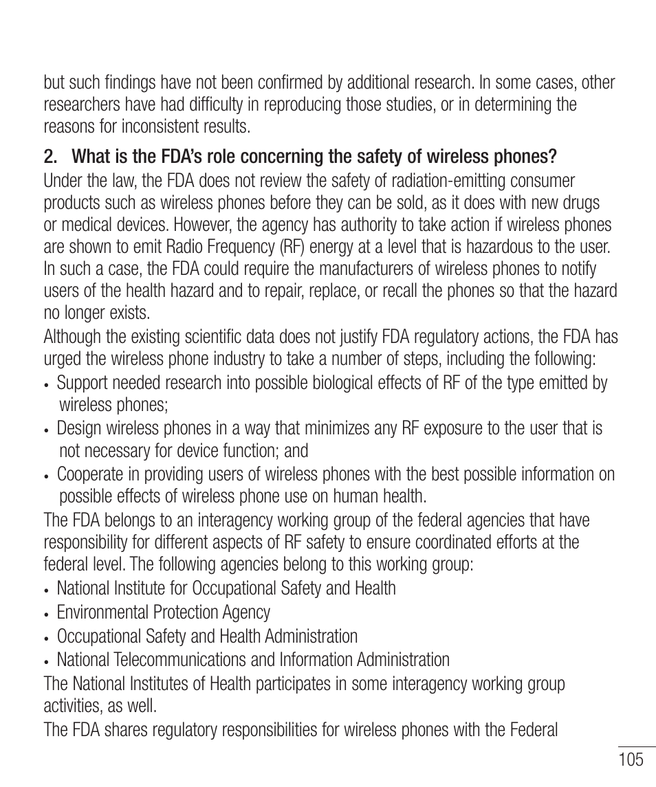 Environmental protection agency, Occupational safety and health administration | LG LGD321 User Manual | Page 107 / 118