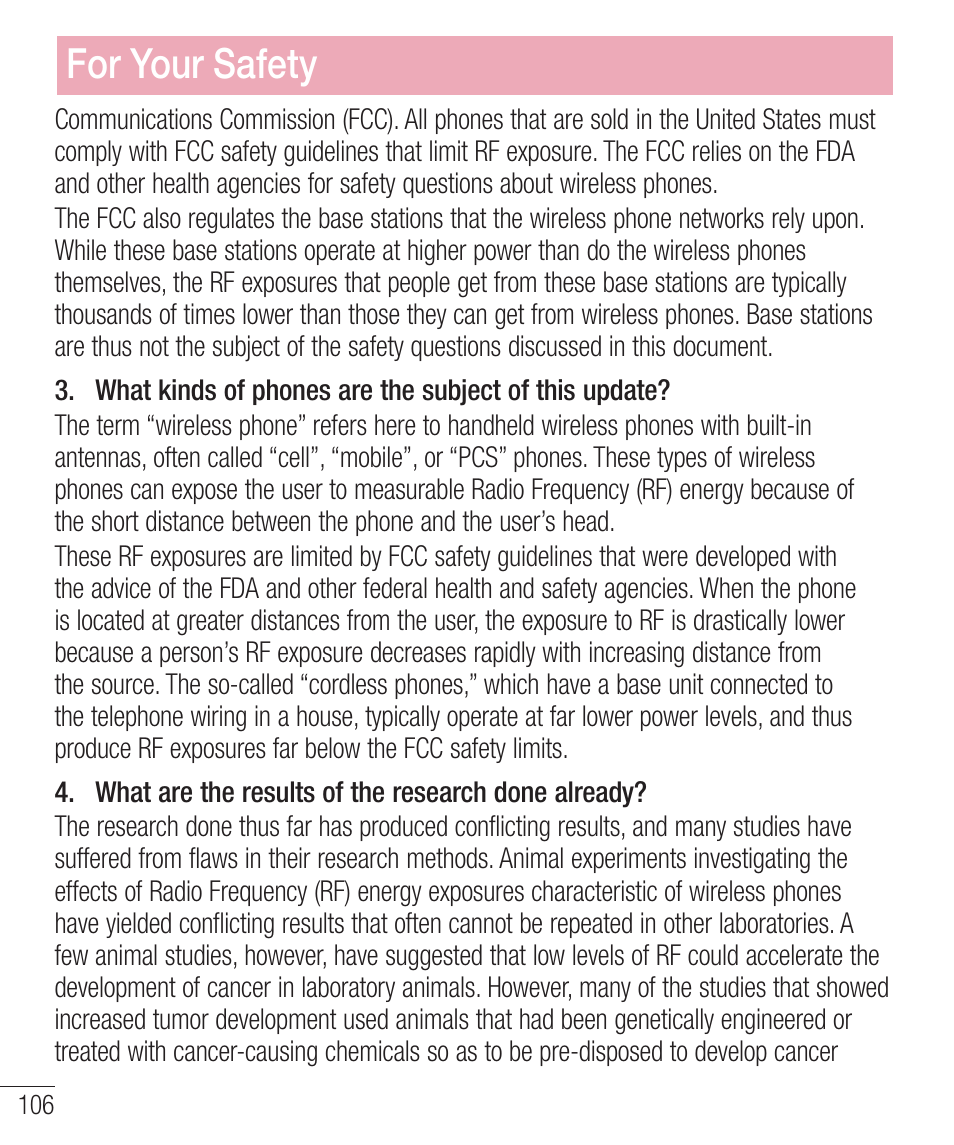 For your safety | LG LGD321 User Manual | Page 108 / 118