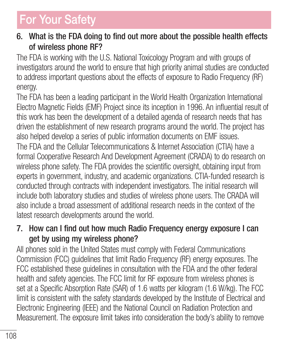 For your safety | LG LGD321 User Manual | Page 110 / 118