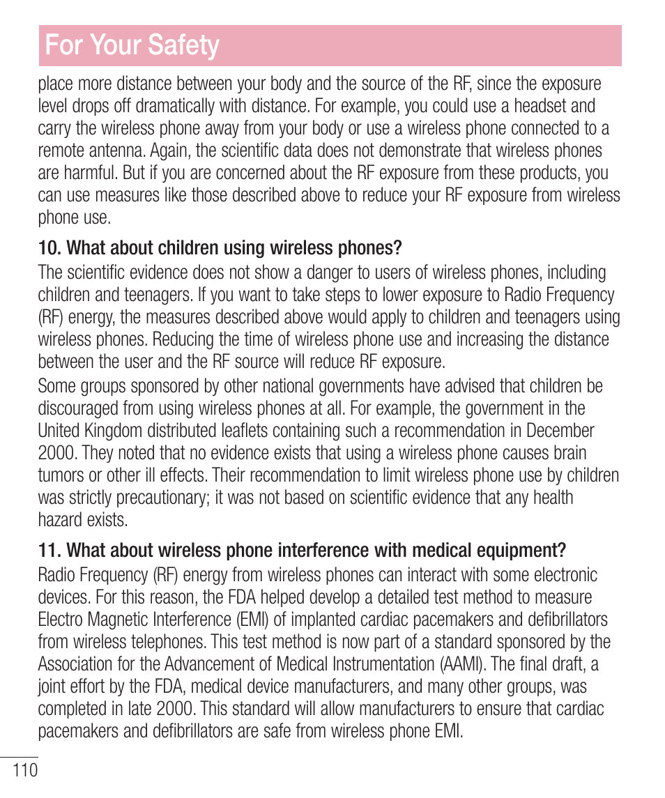 For your safety | LG LGD321 User Manual | Page 112 / 118