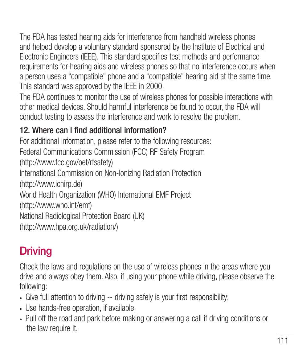 Driving | LG LGD321 User Manual | Page 113 / 118