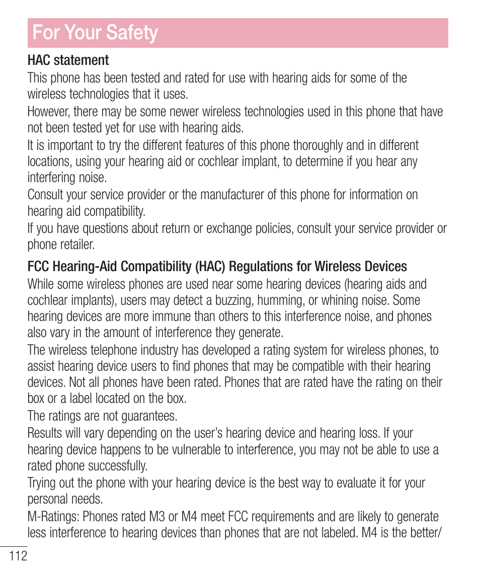 For your safety | LG LGD321 User Manual | Page 114 / 118