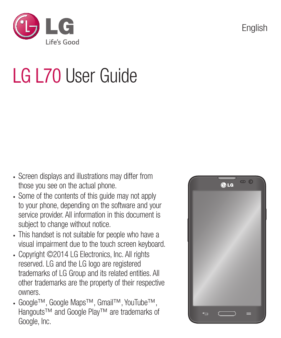 English, Lg l70 user guide | LG LGD321 User Manual | Page 3 / 118