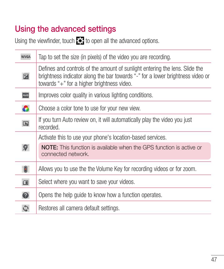 Using the advanced settings, 6tjohuifbewbodfetfuujoht | LG LGD321 User Manual | Page 49 / 118