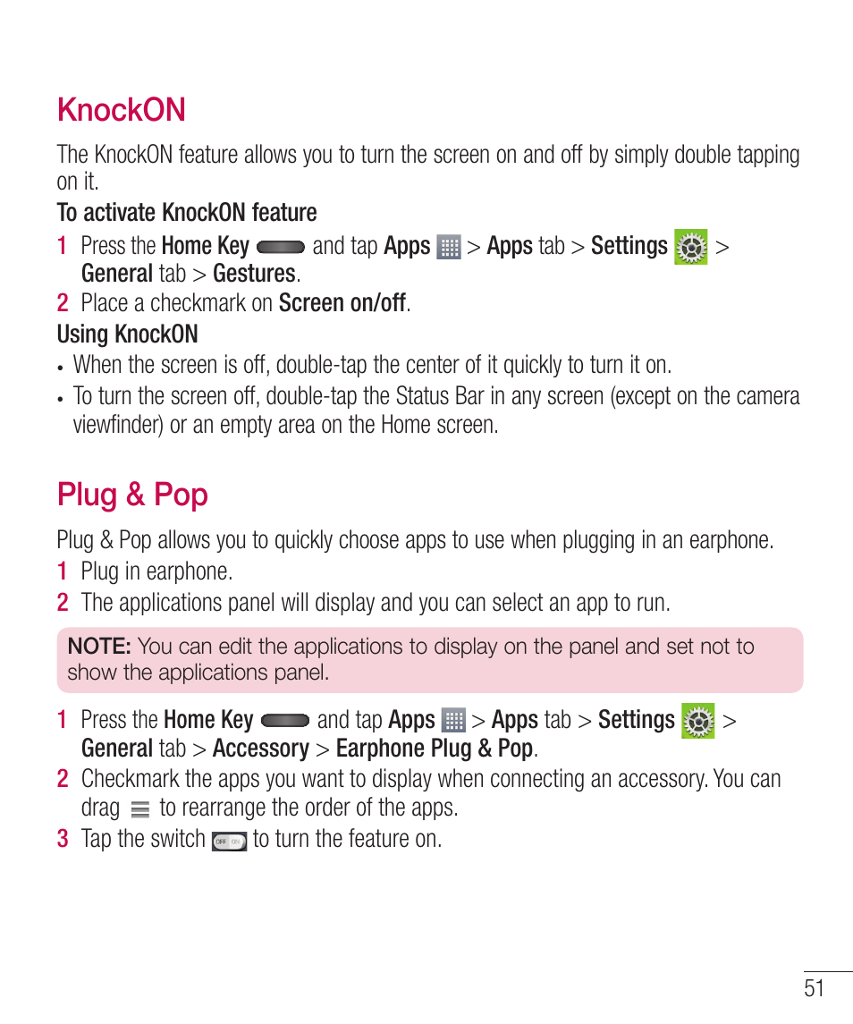 Knockon, Plug & pop, Opdl0 | 1mvh1pq | LG LGD321 User Manual | Page 53 / 118