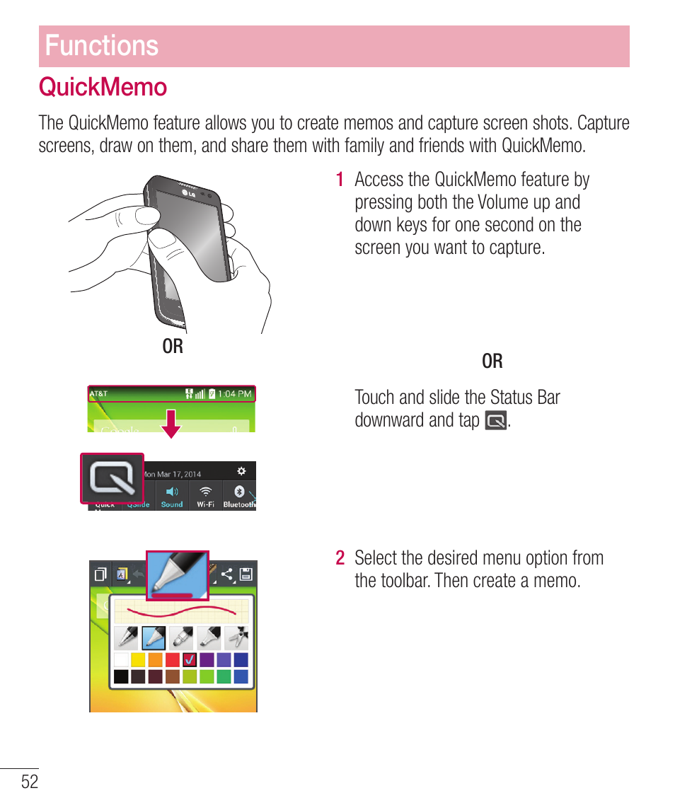 Quickmemo, 2vjdl.fnp, Functions | LG LGD321 User Manual | Page 54 / 118