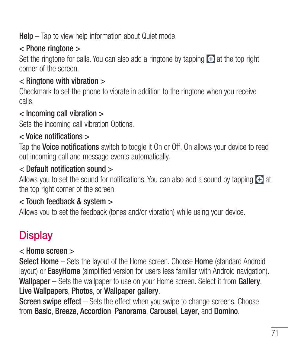 Display, Jtqmbz | LG LGD321 User Manual | Page 73 / 118