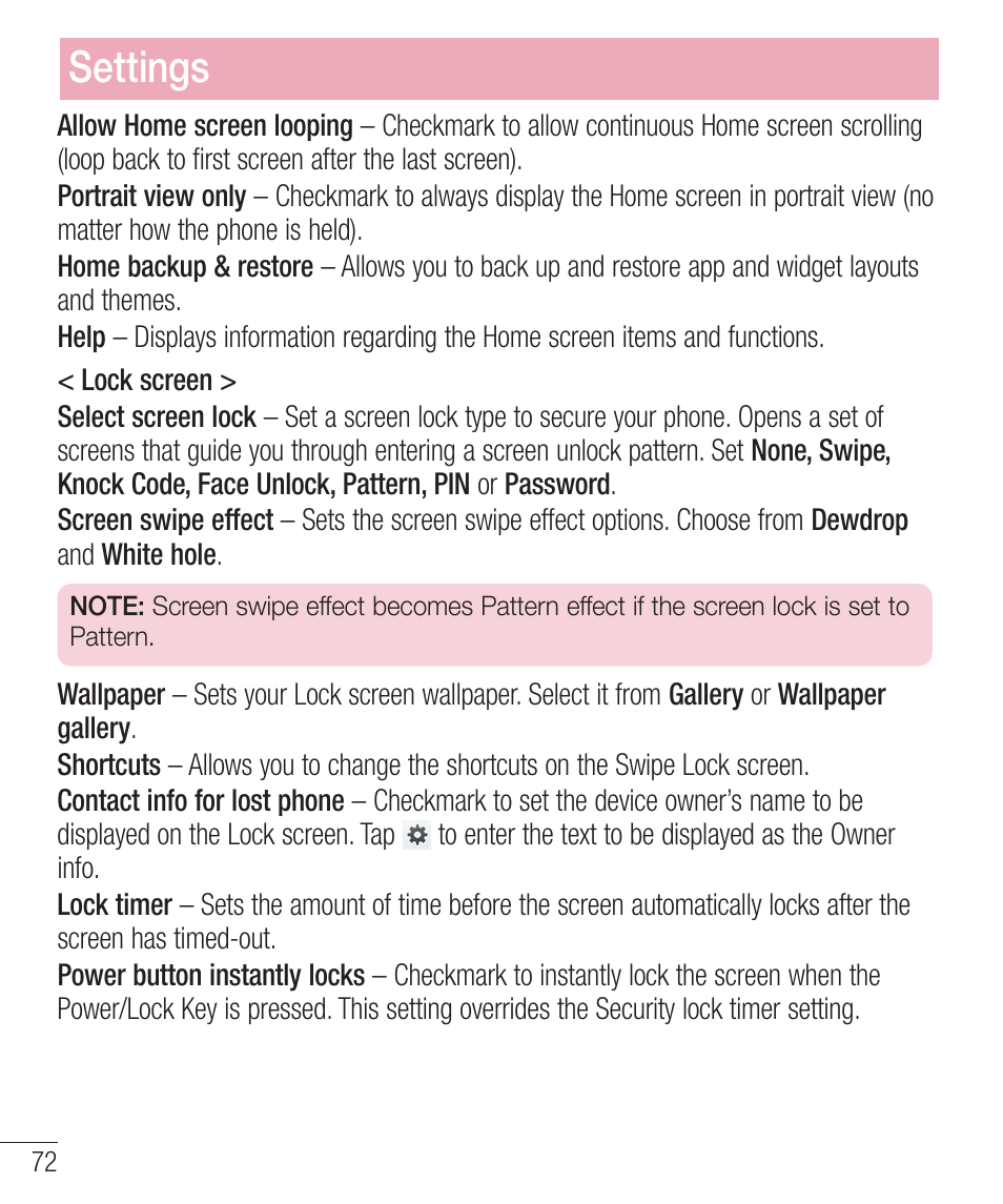 Settings | LG LGD321 User Manual | Page 74 / 118