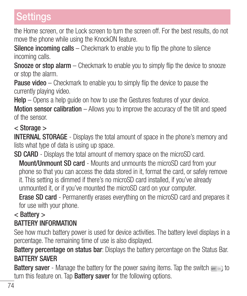 Settings | LG LGD321 User Manual | Page 76 / 118