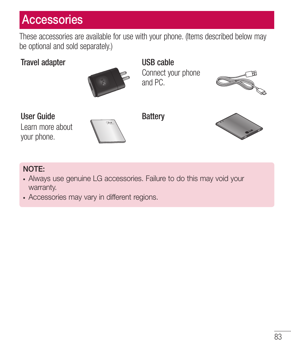 Accessories | LG LGD321 User Manual | Page 85 / 118