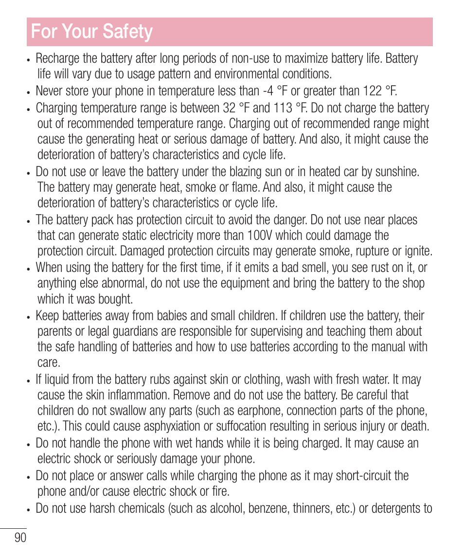 For your safety | LG LGD321 User Manual | Page 92 / 118