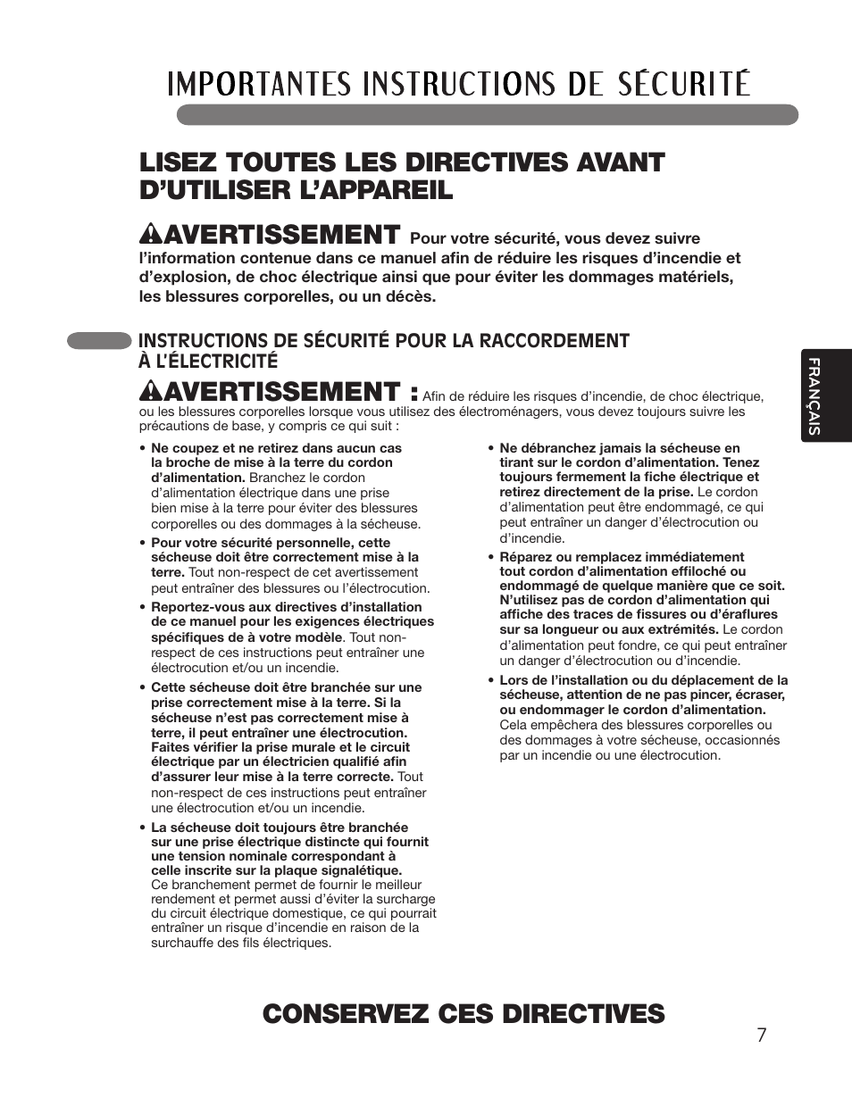 Wavertissement | LG DLGX2551W User Manual | Page 107 / 148