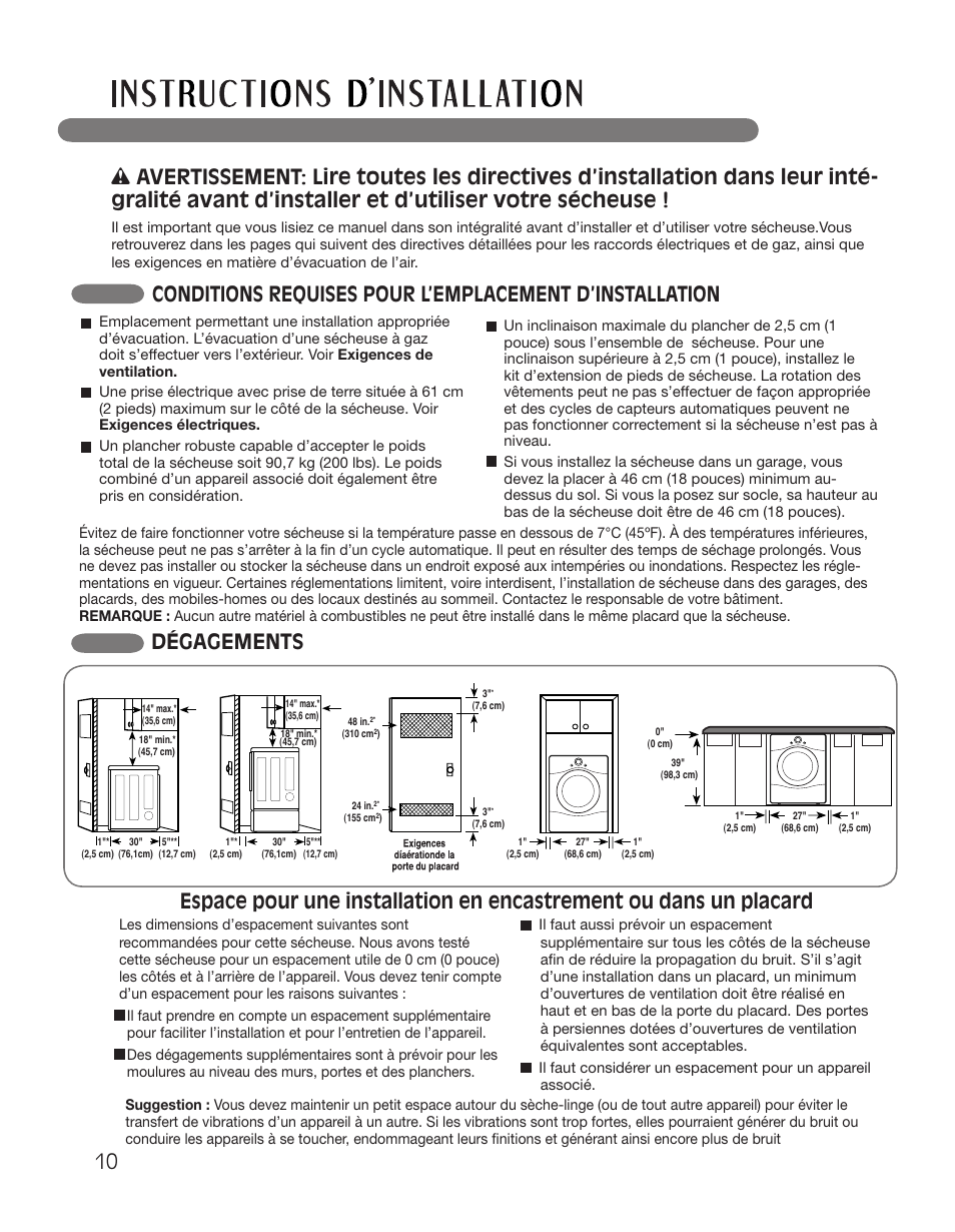 Dégagements | LG DLGX2551W User Manual | Page 110 / 148