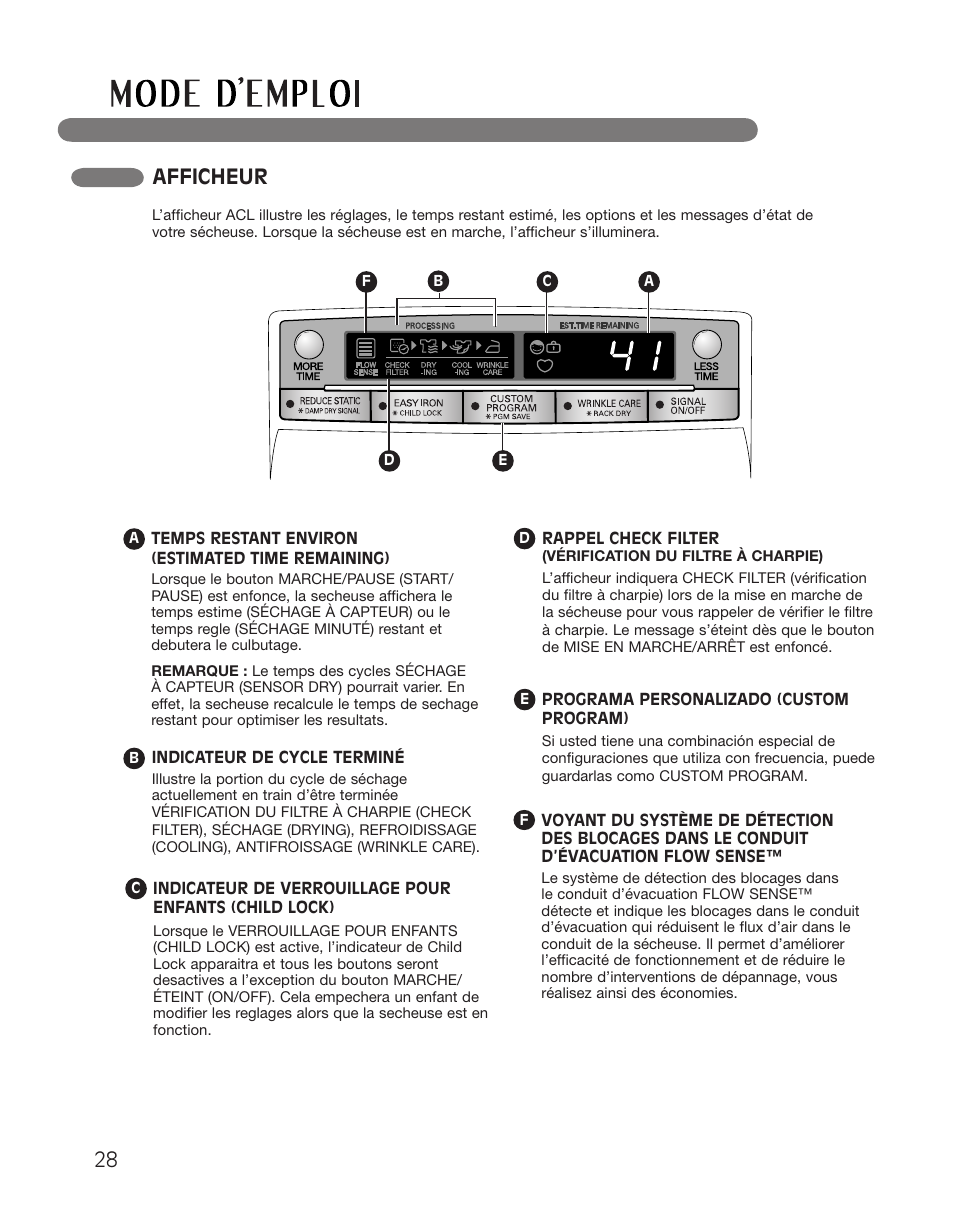 Afficheur | LG DLGX2551W User Manual | Page 128 / 148