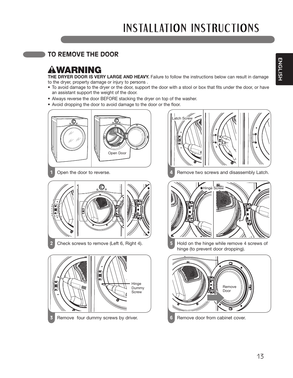 Wwarning | LG DLGX2551W User Manual | Page 13 / 148