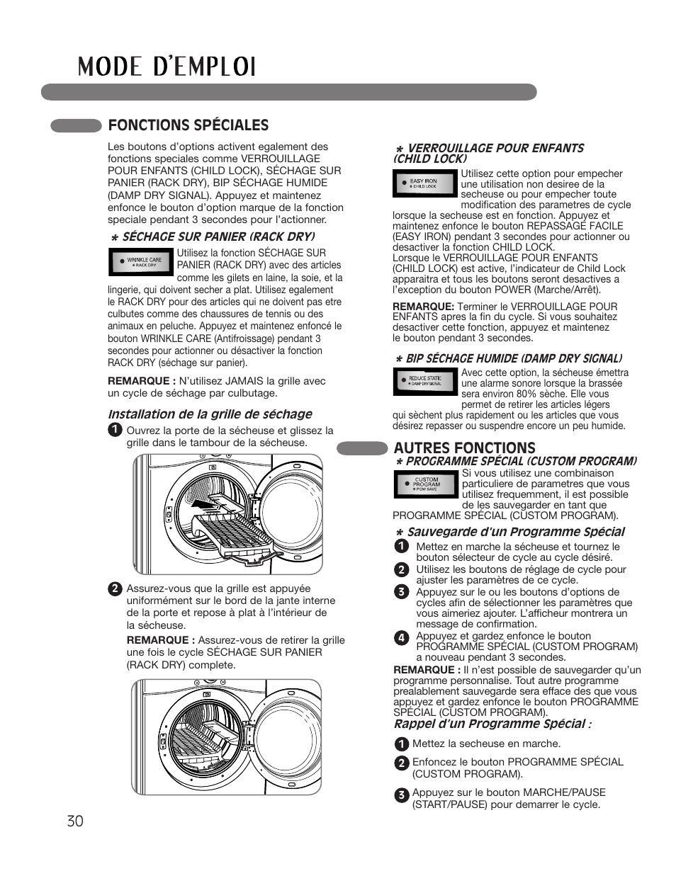 Fonctions spéciales, Autres fonctions | LG DLGX2551W User Manual | Page 130 / 148