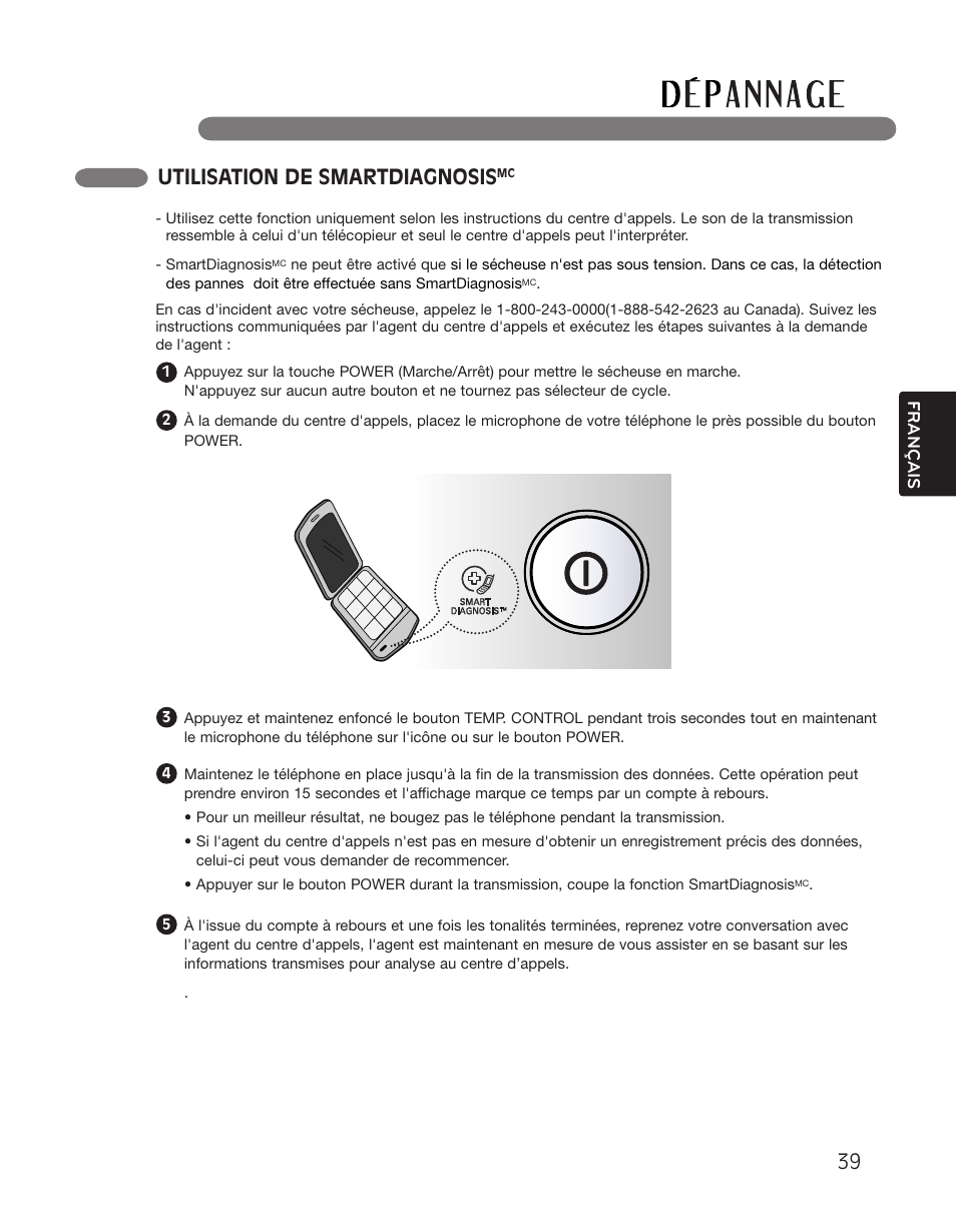 Utilisation de smartdiagnosis | LG DLGX2551W User Manual | Page 139 / 148