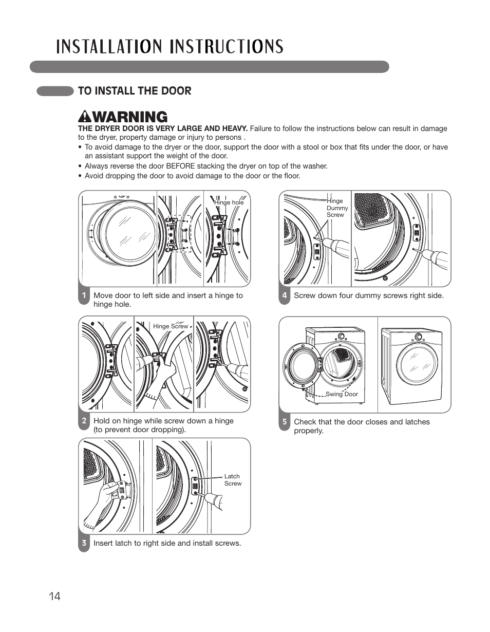 Wwarning | LG DLGX2551W User Manual | Page 14 / 148