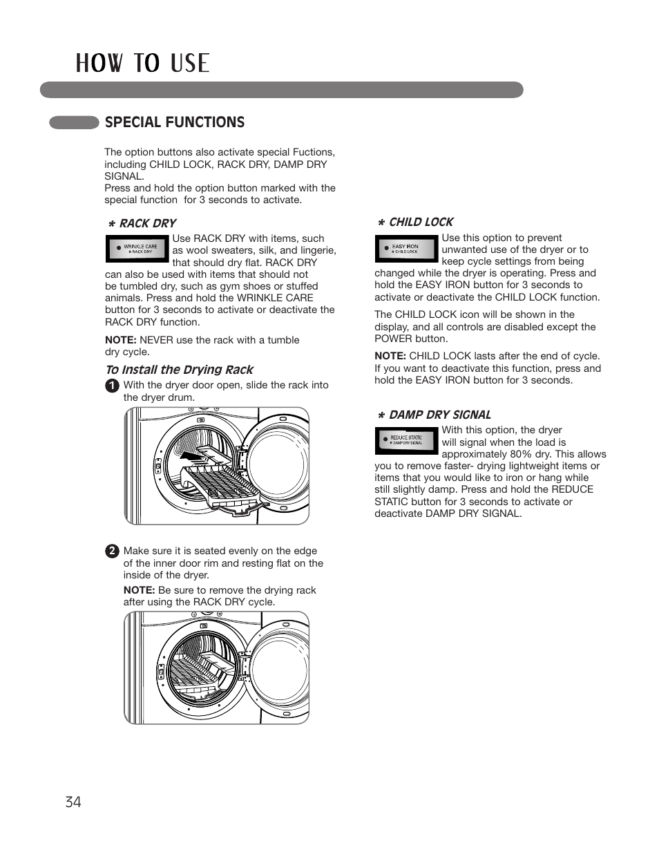 Special functions | LG DLGX2551W User Manual | Page 34 / 148