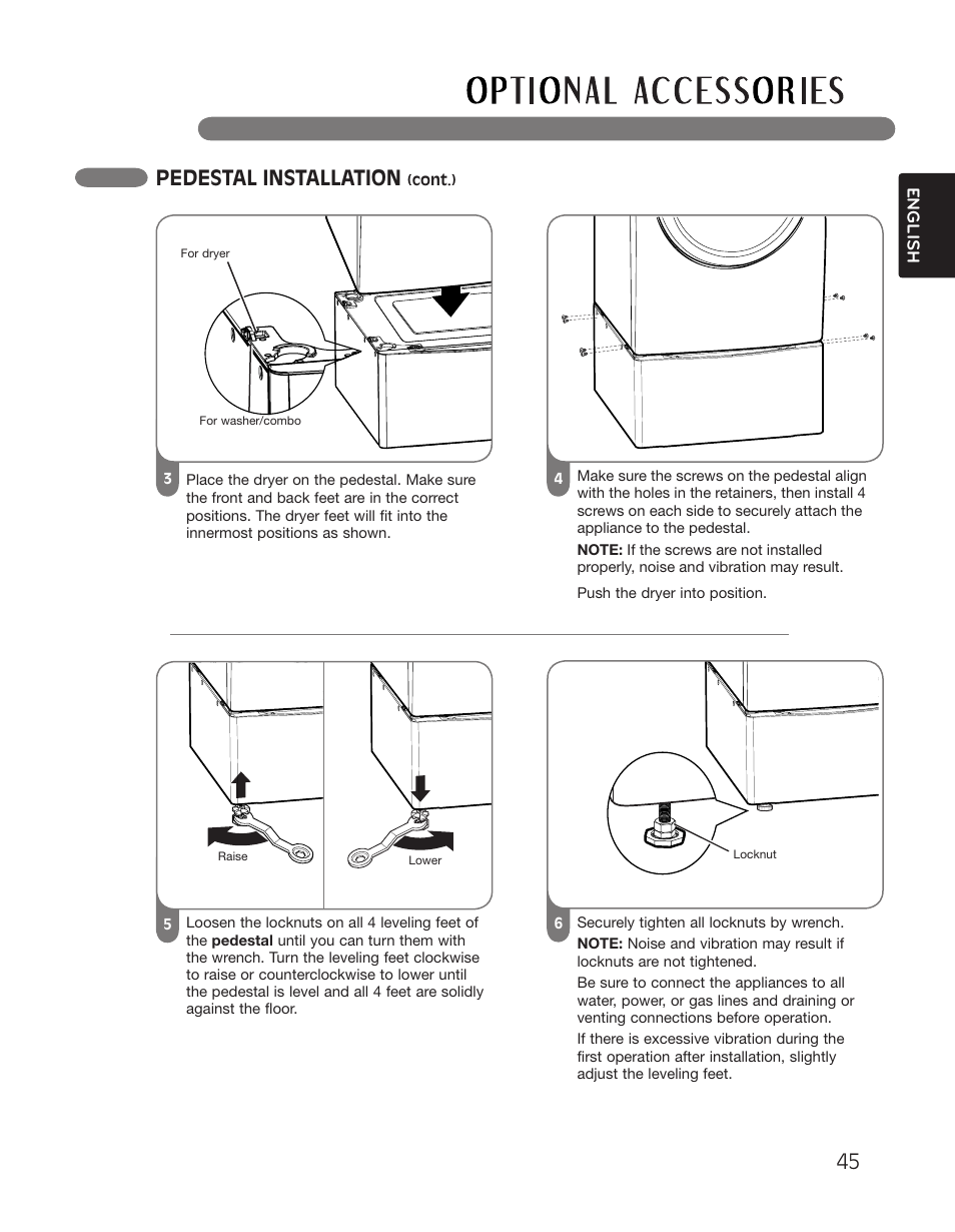 Pedestal installation | LG DLGX2551W User Manual | Page 45 / 148