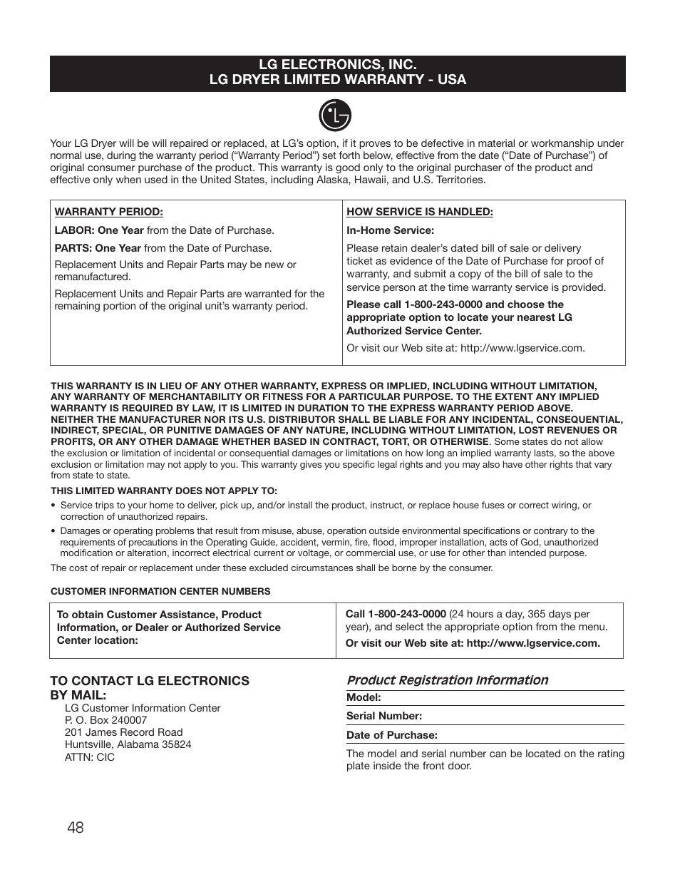 LG DLGX2551W User Manual | Page 48 / 148