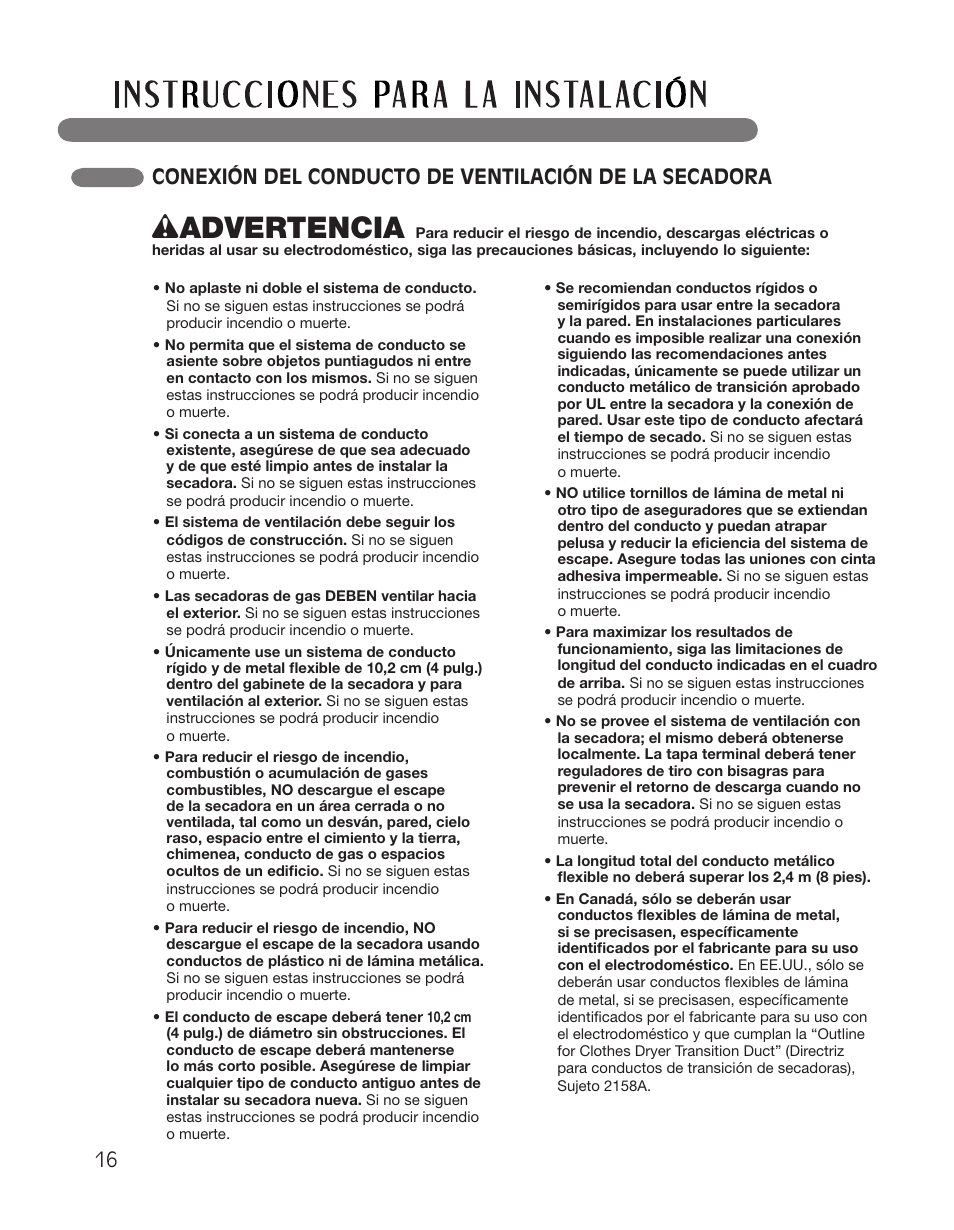 Wadvertencia | LG DLGX2551W User Manual | Page 66 / 148
