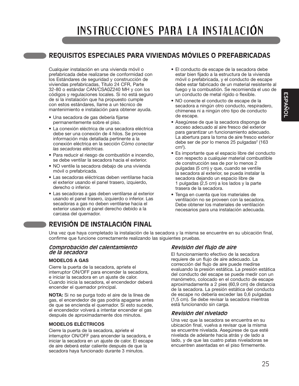 Revisión de instalación final | LG DLGX2551W User Manual | Page 75 / 148