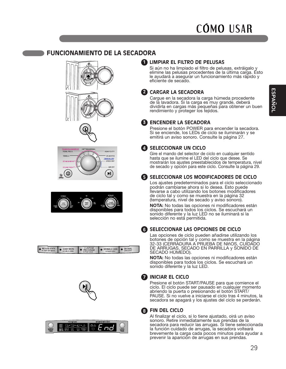 Funcionamiento de la secadora | LG DLGX2551W User Manual | Page 79 / 148