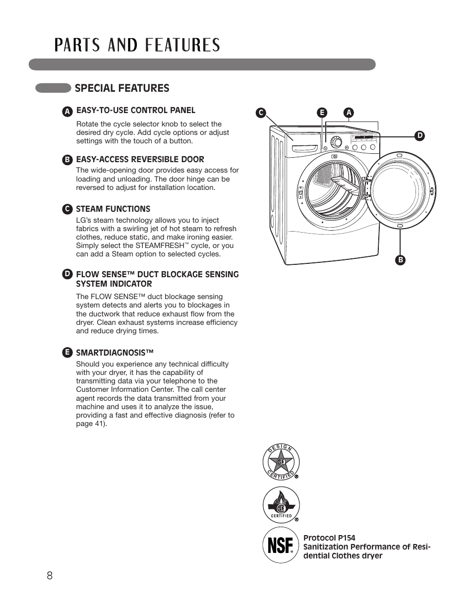 Special features | LG DLGX2551W User Manual | Page 8 / 148