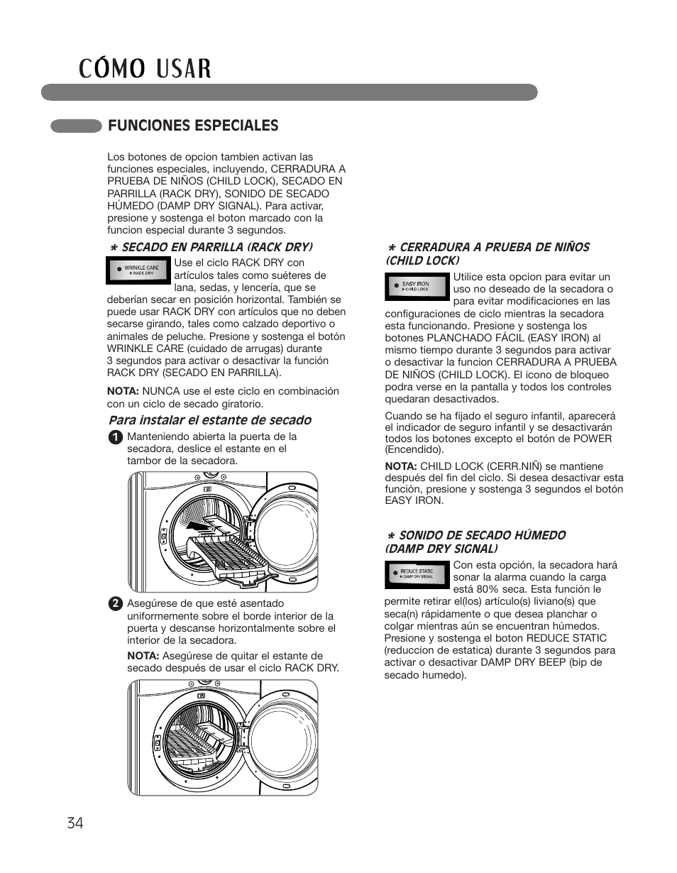 Funciones especiales | LG DLGX2551W User Manual | Page 84 / 148