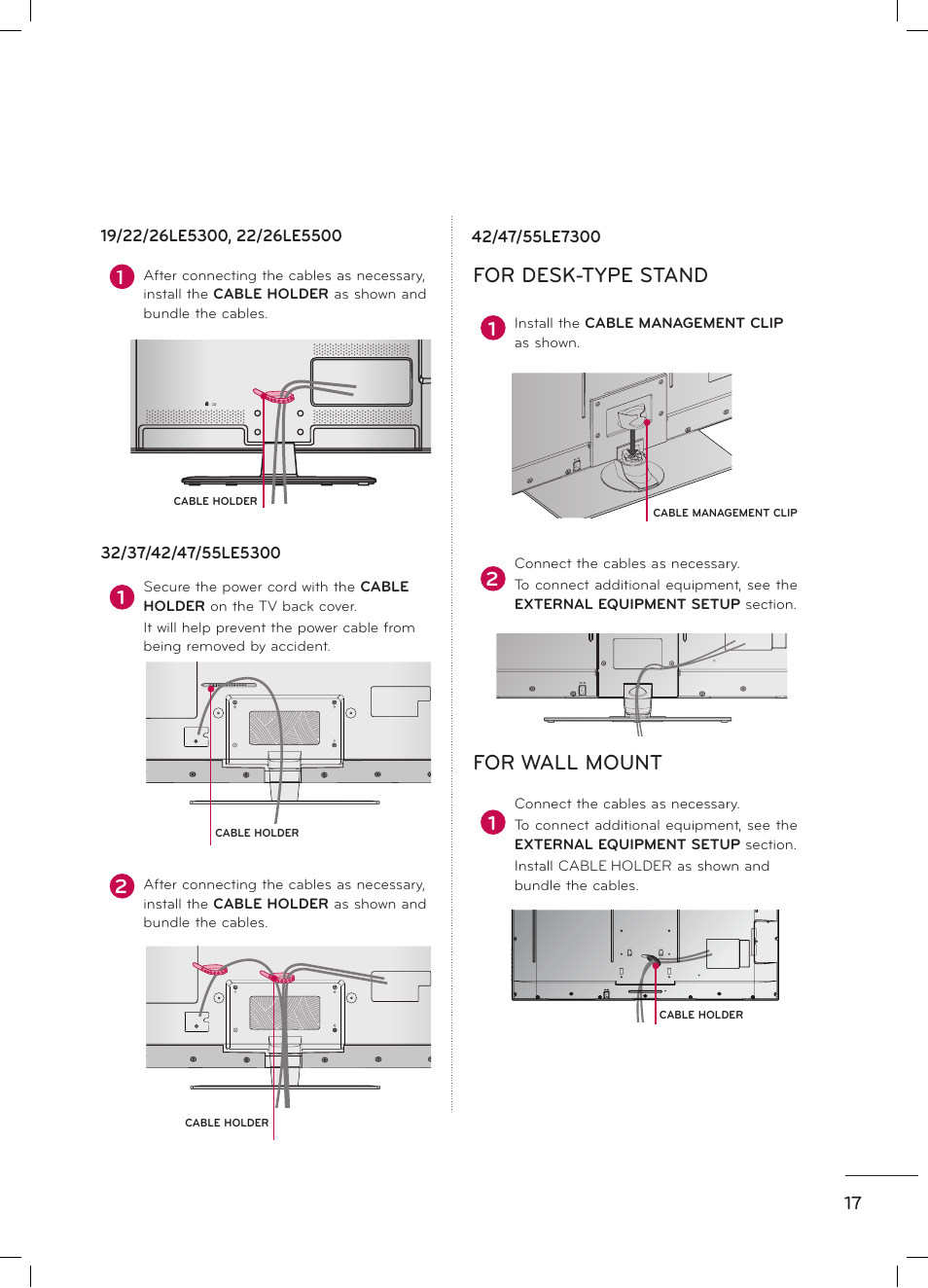 For desk-type stand for wall mount | LG 47LD520 User Manual | Page 19 / 38