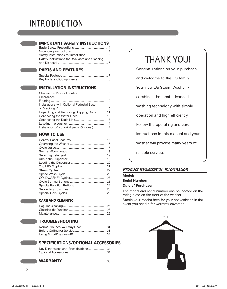 LG WM3360HVCA User Manual | Page 2 / 72