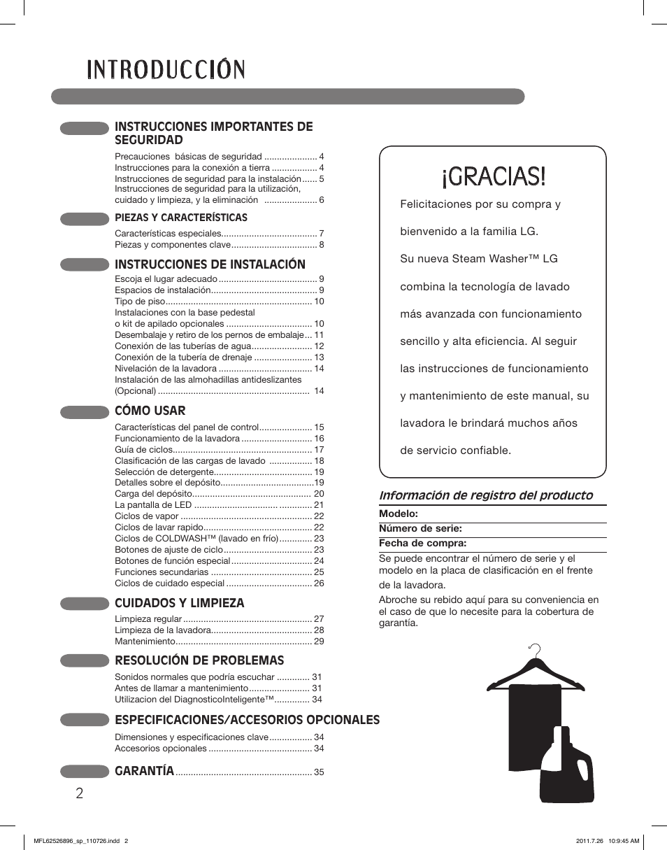 Gracias | LG WM3360HVCA User Manual | Page 38 / 72