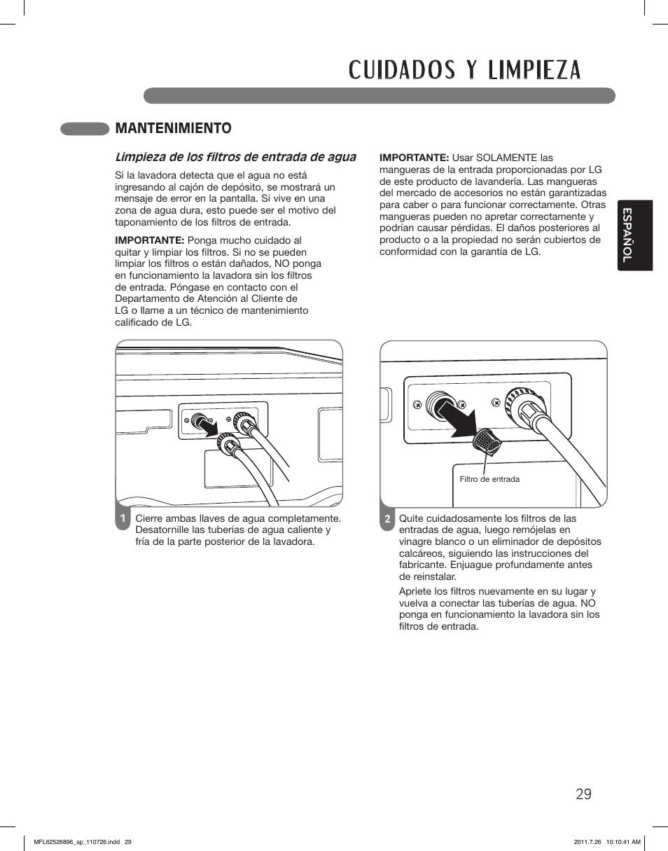 Mantenimiento | LG WM3360HVCA User Manual | Page 65 / 72