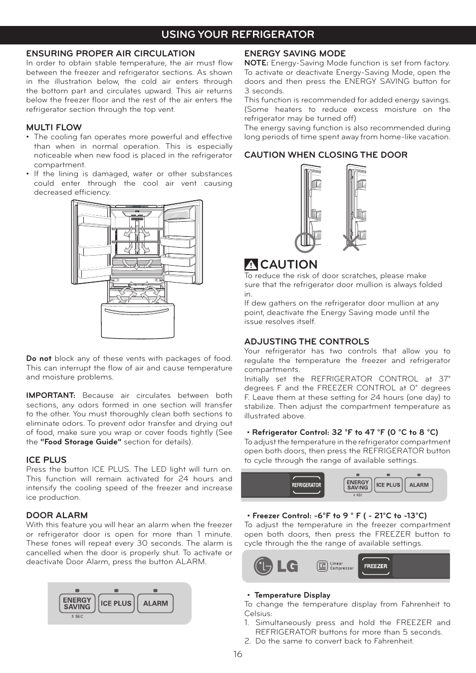 Caution, Using your refrigerator | LG LFC25765SW User Manual | Page 17 / 32