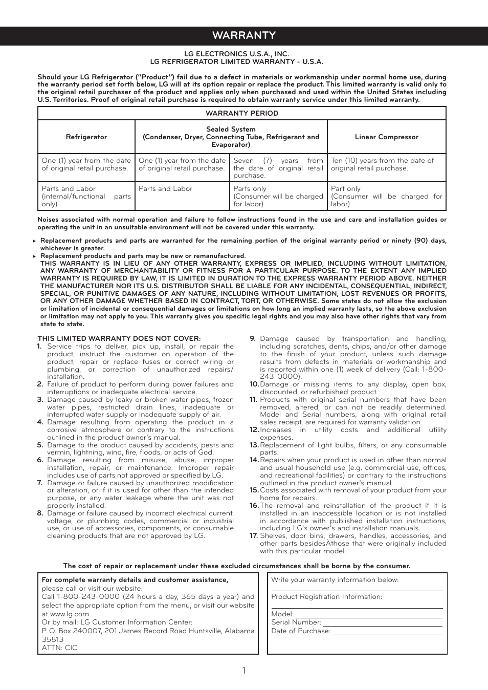 Warranty | LG LFC25765SW User Manual | Page 2 / 32