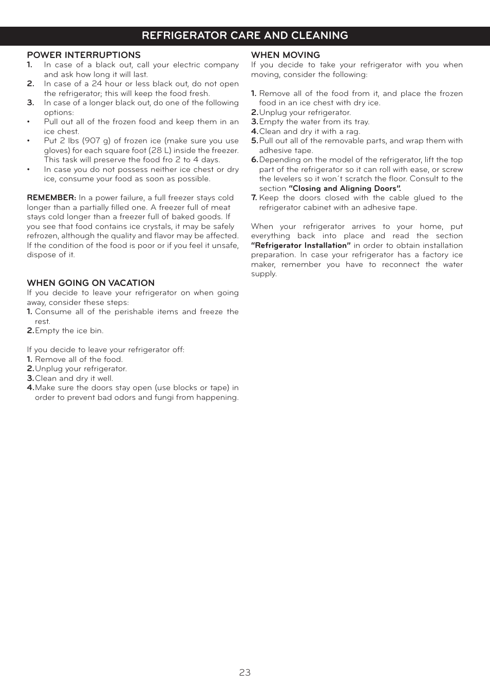Refrigerator care and cleaning | LG LFC25765SW User Manual | Page 24 / 32