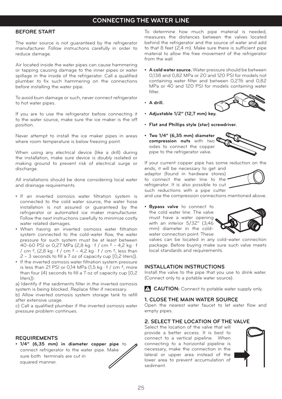 About the automatic ice maker, Connecting the water line | LG LFC25765SW User Manual | Page 26 / 32