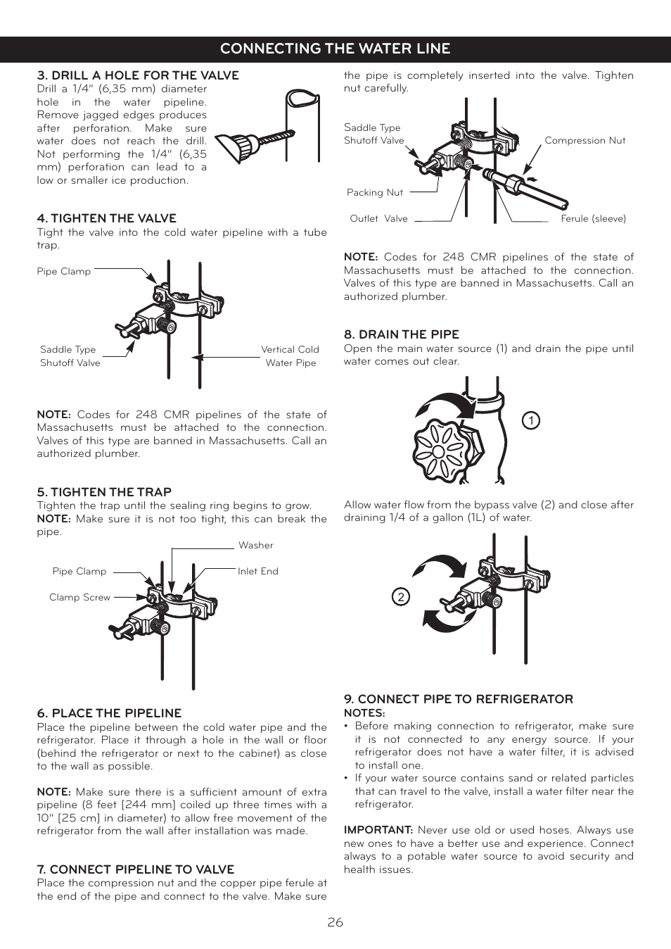 Connecting the water line | LG LFC25765SW User Manual | Page 27 / 32