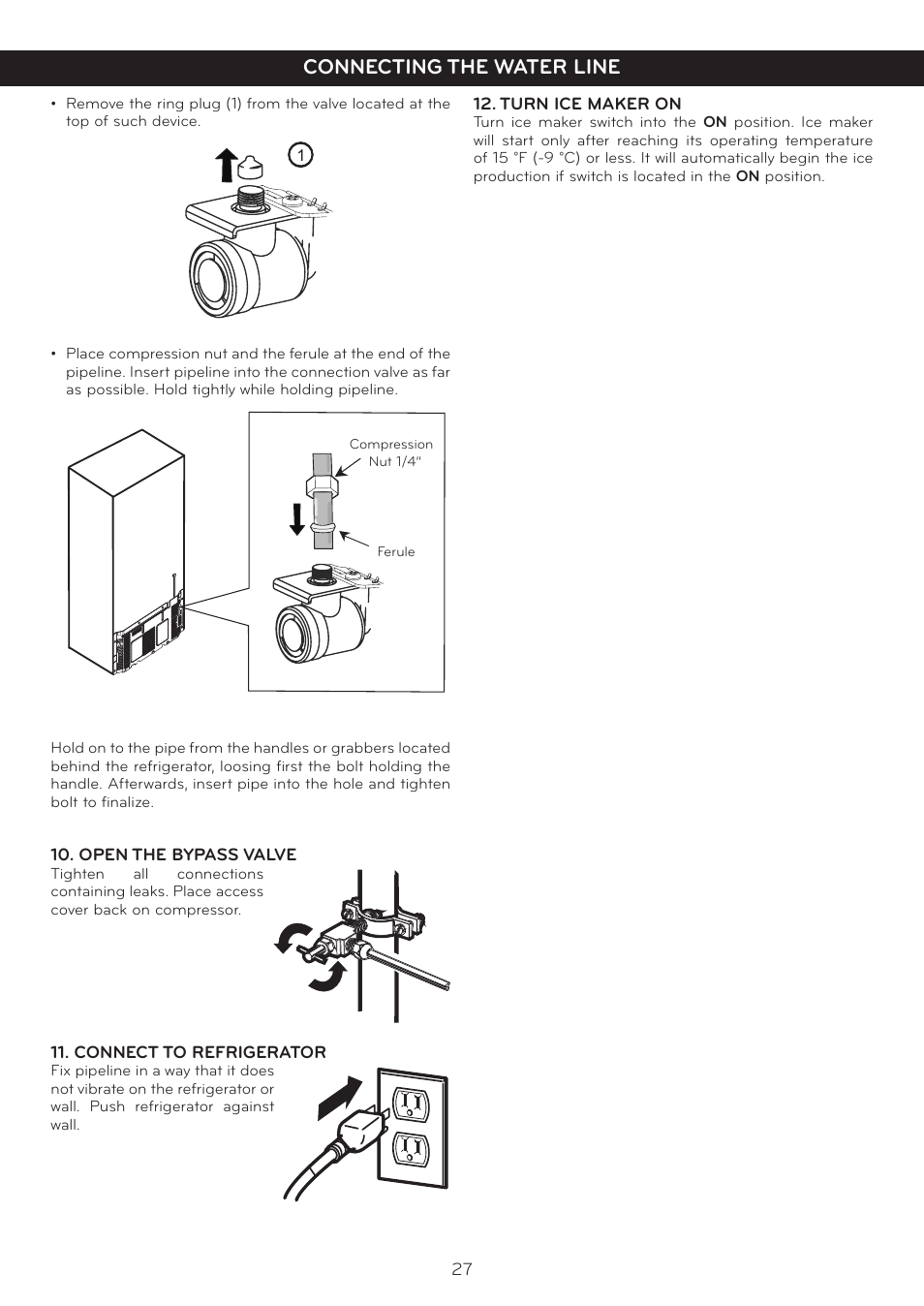 Connecting the water line | LG LFC25765SW User Manual | Page 28 / 32