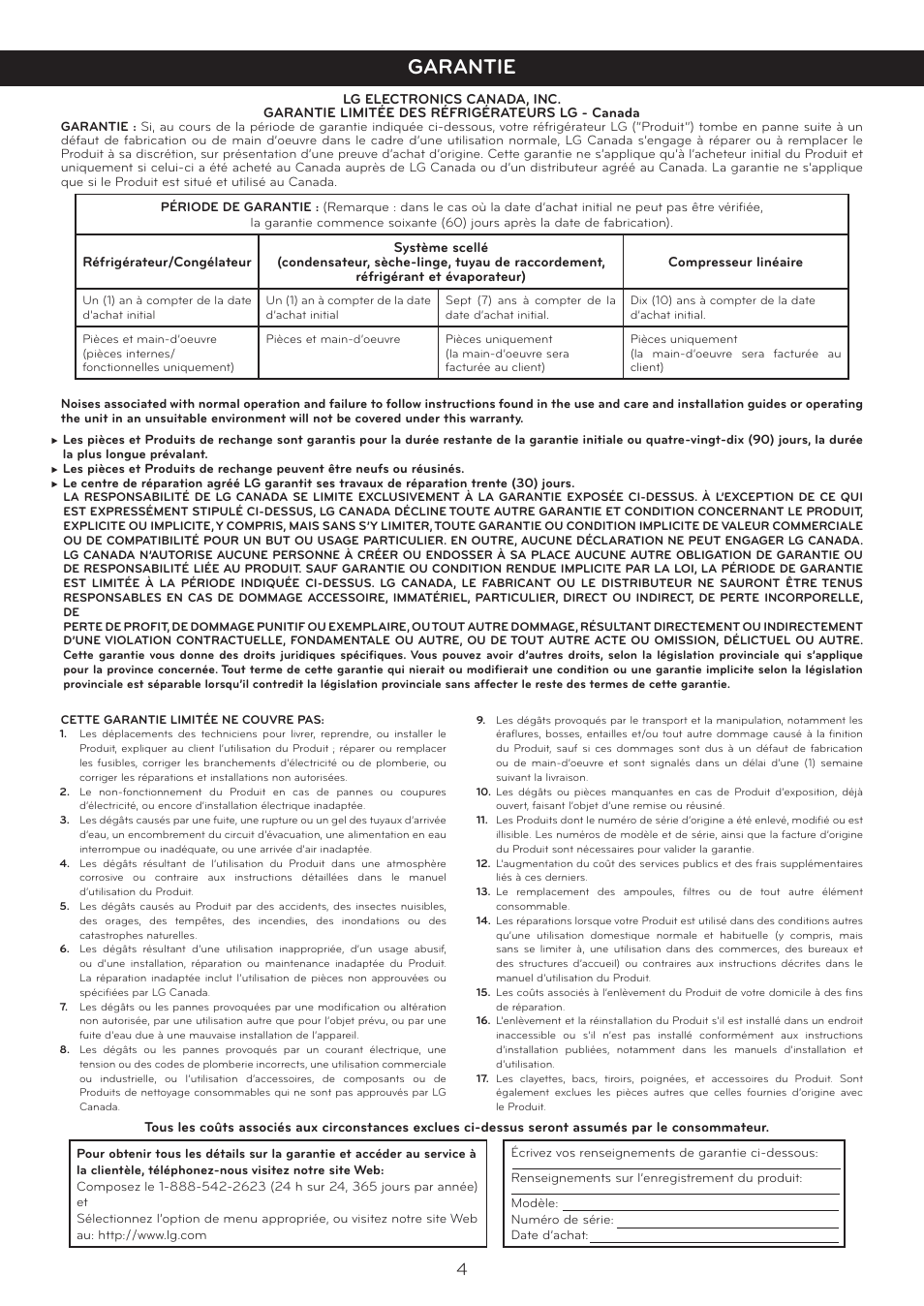 Garantie | LG LFC25765SW User Manual | Page 5 / 32