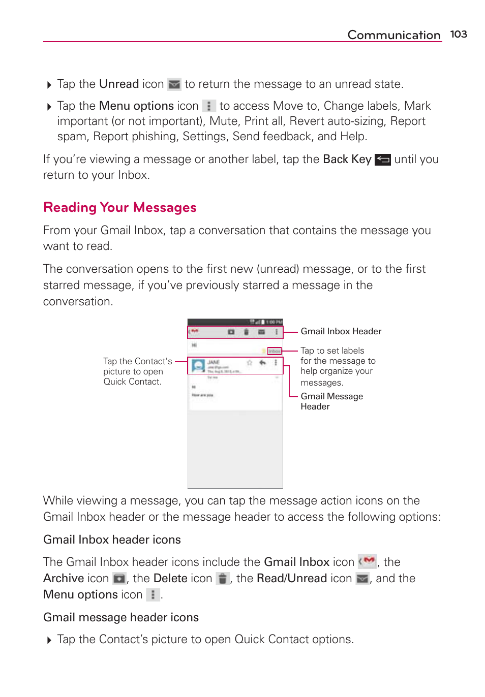 Reading your messages, Communication | LG LGAS876 User Manual | Page 103 / 218