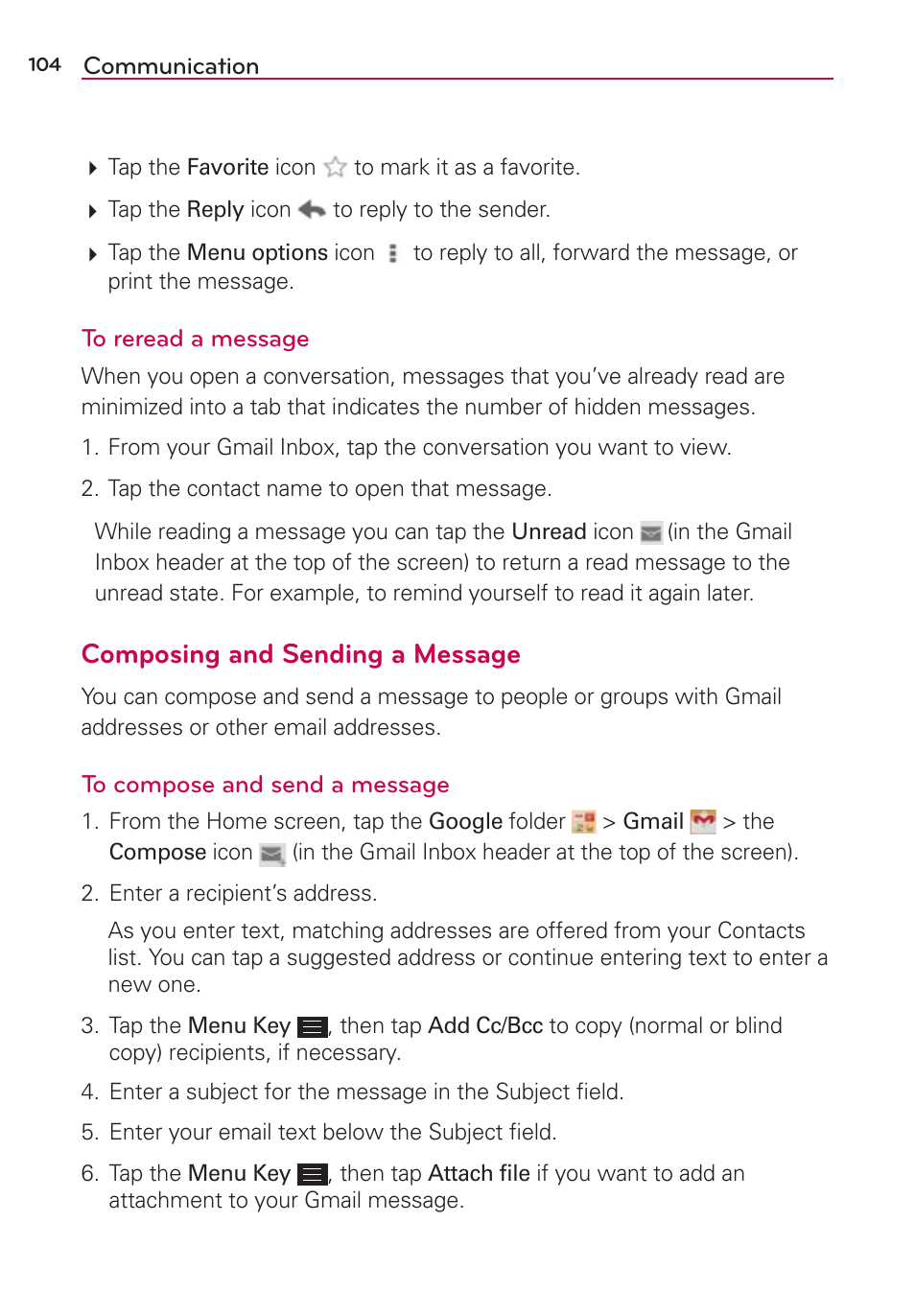 Composing and sending a message | LG LGAS876 User Manual | Page 104 / 218