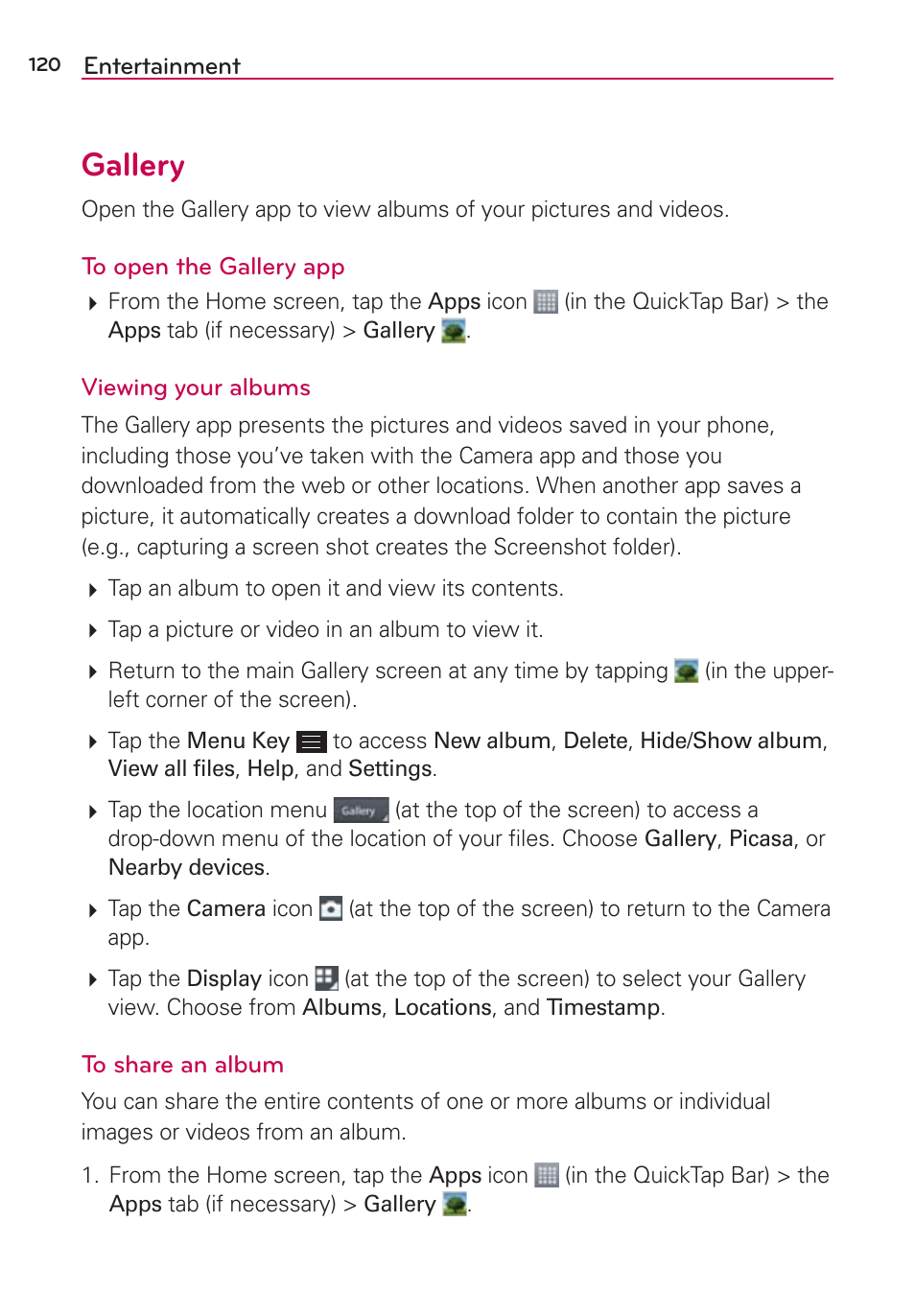 Gallery | LG LGAS876 User Manual | Page 120 / 218