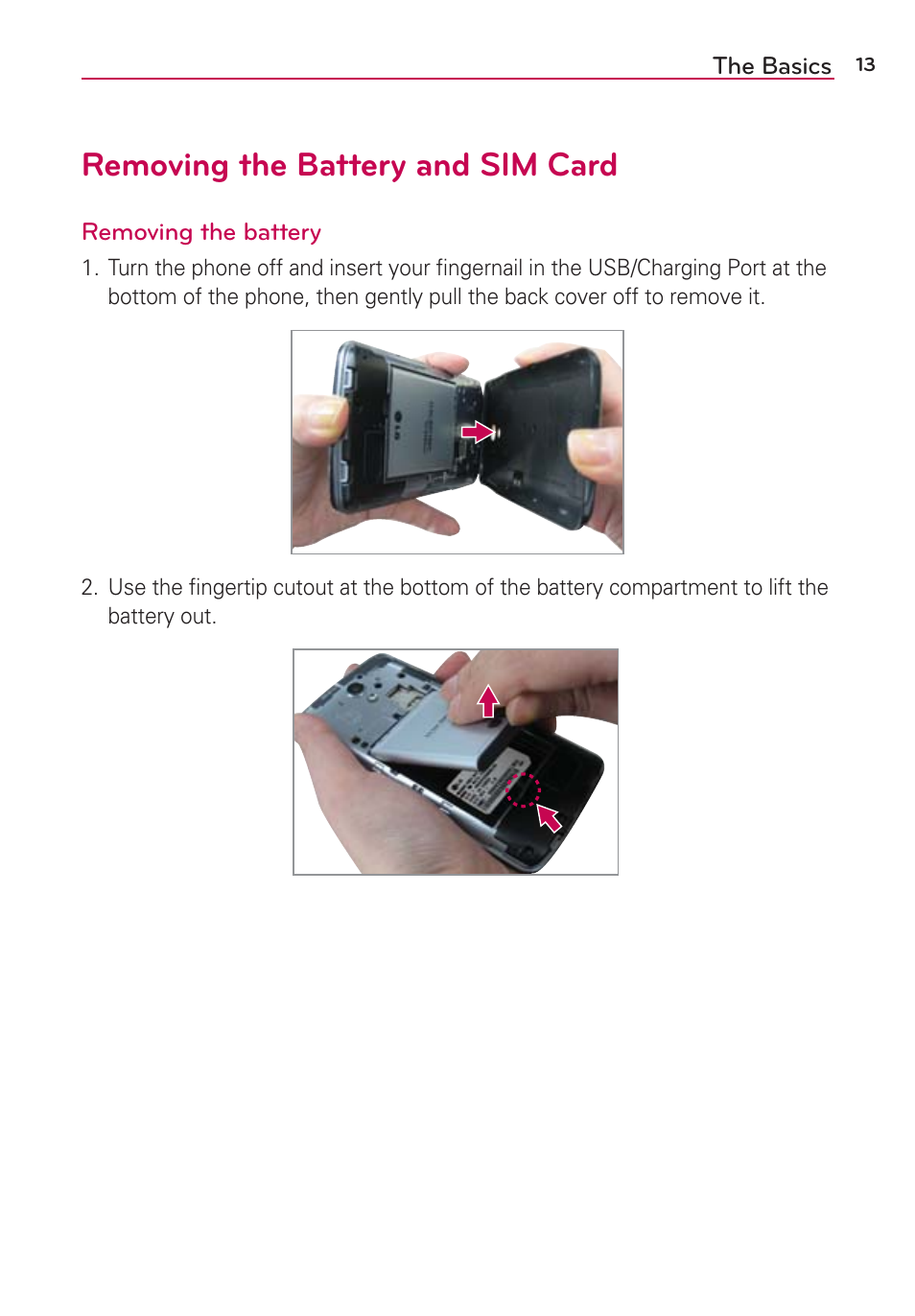 Removing the battery and sim card | LG LGAS876 User Manual | Page 13 / 218